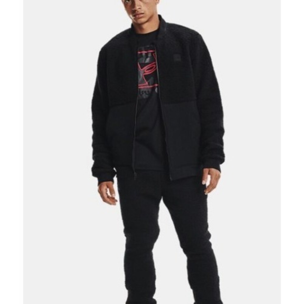 Under Armour Men Sherpa Jacket Large Full Zip Black ColdGear Fleece Lined L